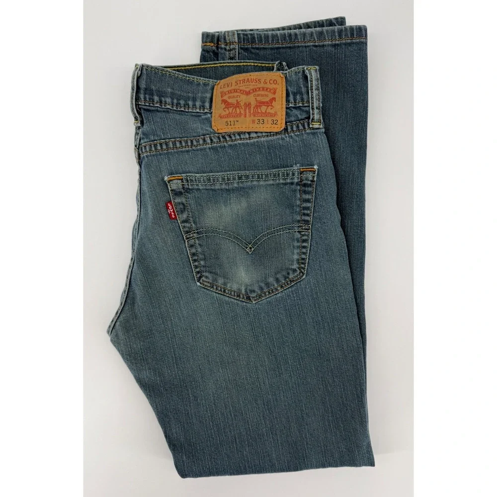 Levis 511 Jeans Men 33x30* Blue Slim Fit Fade Distressed Denim Pants (Tag 33x32)